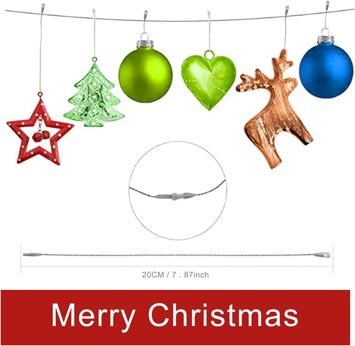 200Pcs Silver Christmas Ornament String with Snap Precut Polyester Ropes Christmas Ornament String Hangers for Christmas Tree Decorations Ornaments