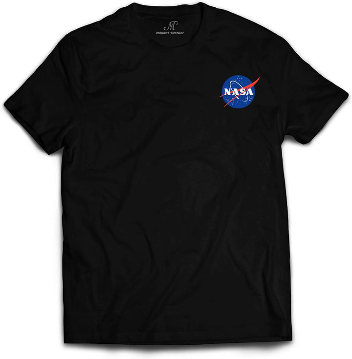 Official Logo NASA I Mini Pocket Logo NASA T Shirts for Men Blue on Black Small