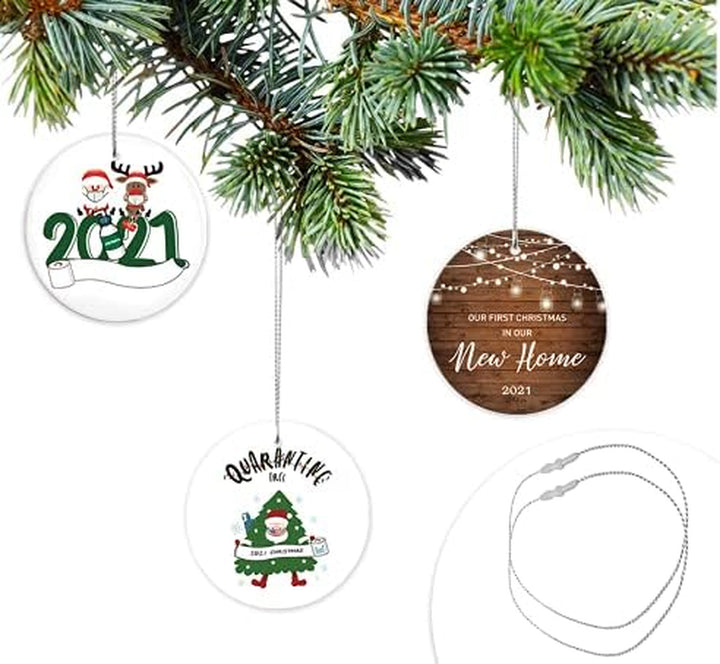 200Pcs Silver Christmas Ornament String with Snap Precut Polyester Ropes Christmas Ornament String Hangers for Christmas Tree Decorations Ornaments